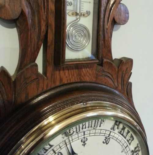 fig 1. VICTORIAN OAK ANEROID BAROMETER