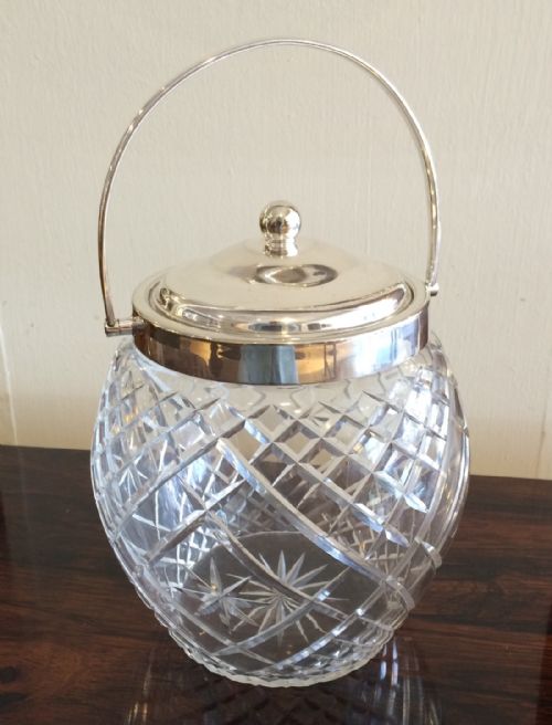 Silver Plated Cut Glass Biscuit Jar