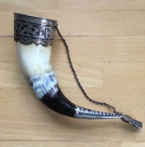 Russian , Silver and Horn Drinking Vessel