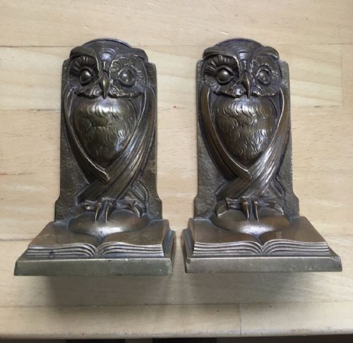 Art Deco Brass Bookends in the Form of Owls
