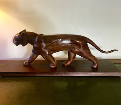 Art Deco Carved Sculpture of a Panther