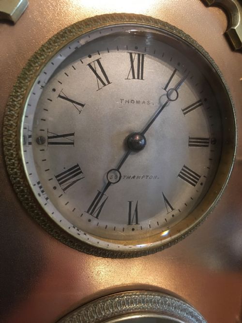 fig 4. BRASS AND COPPER CASED GOTHIC MANTEL CLOCK
