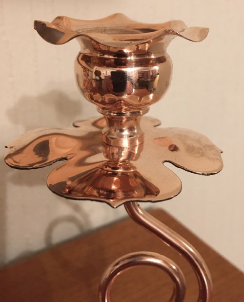 fig 4. PAIR OF ARTS AND CRAFTS COPPER CANDLESTICKS
