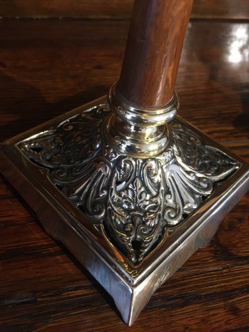 fig 2. PAIR OF BRASS AND WOOD CANDLESTICKS