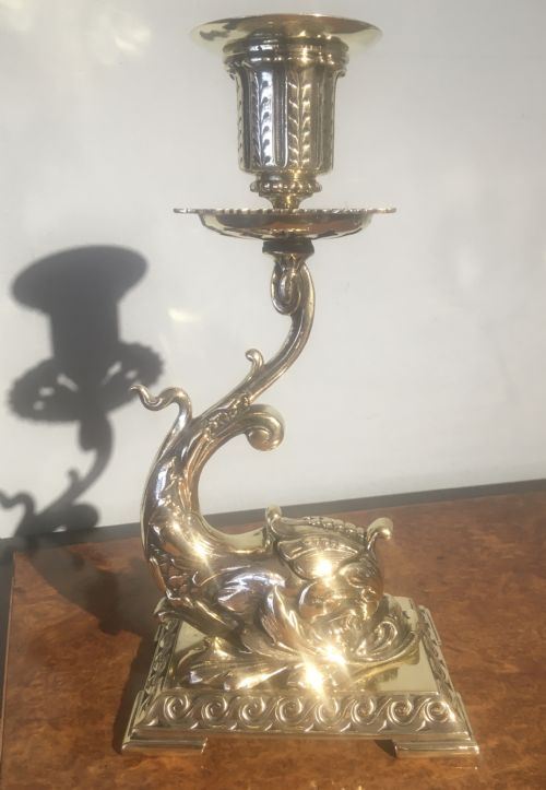 Brass Figural Candlestick with Ink Well