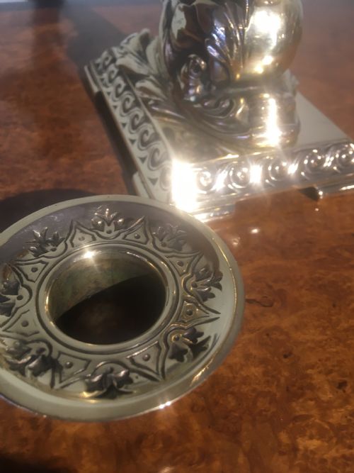 fig 3. BRASS FIGURAL CANDLESTICK WITH INK WELL