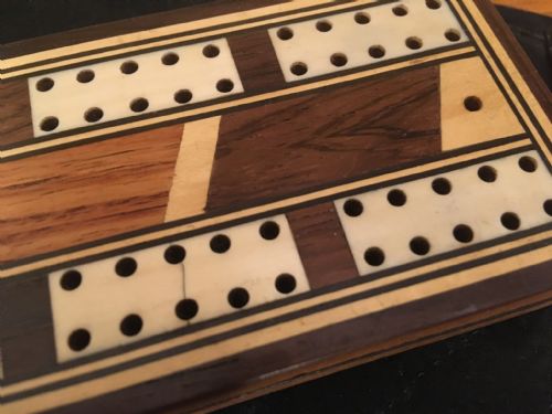 fig 1. EDWARDIAN THREE PLAYER INLAID CRIBBAGE BOARD