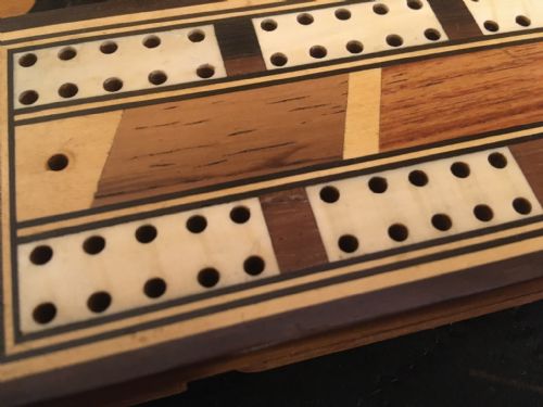 fig 2. EDWARDIAN THREE PLAYER INLAID CRIBBAGE BOARD