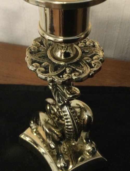 fig 2. PAIR BRASS GRIFFIN CANDLESTICKS 