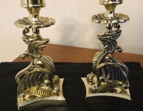 fig 3. PAIR BRASS GRIFFIN CANDLESTICKS 