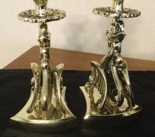 fig 4. PAIR BRASS GRIFFIN CANDLESTICKS 
