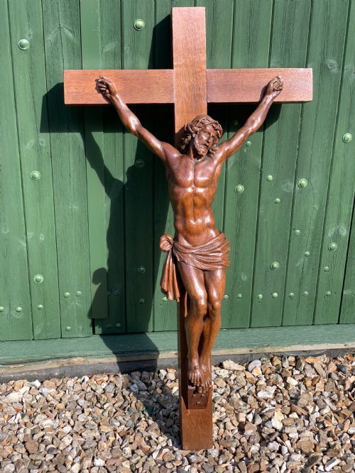 Large Carved Oak Crucifix