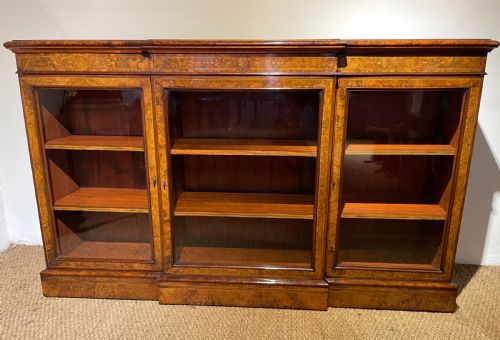 Walnut Break Front Bookcase