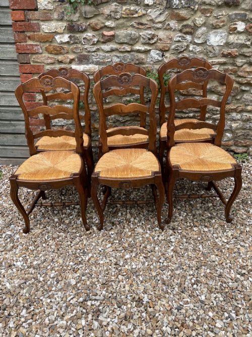 Set of Six Oak Rush Seated Chairs