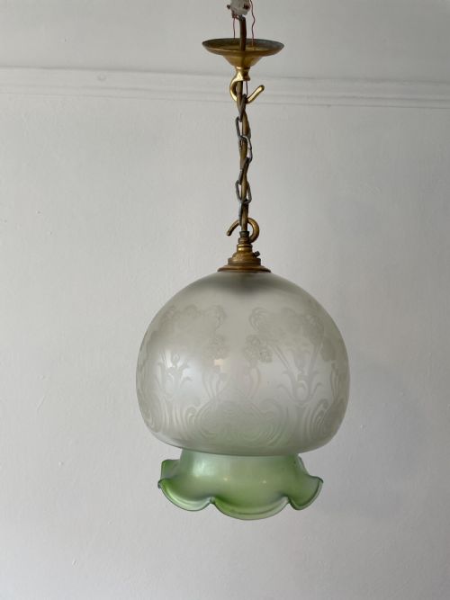 1920’S Green Glass Ceiling Light