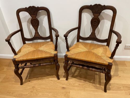 Large Pair of Country Oak Carver Chairs
