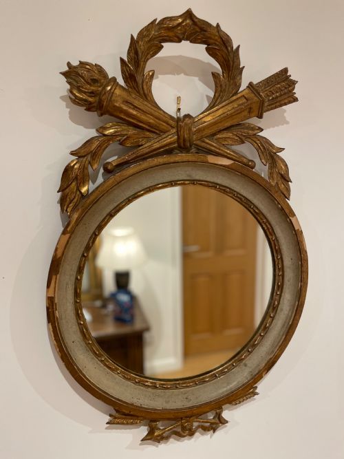 Round Mirror with Torch and Quiver Cresting