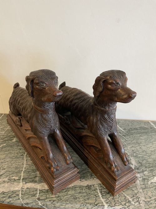 Pair of Carved Wooden Spaniels