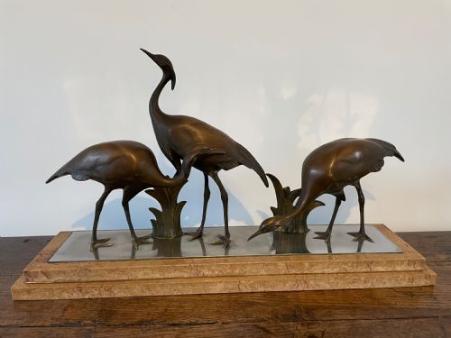 Art Deco Bronze Group of 3 Cranes by Andras Sinko