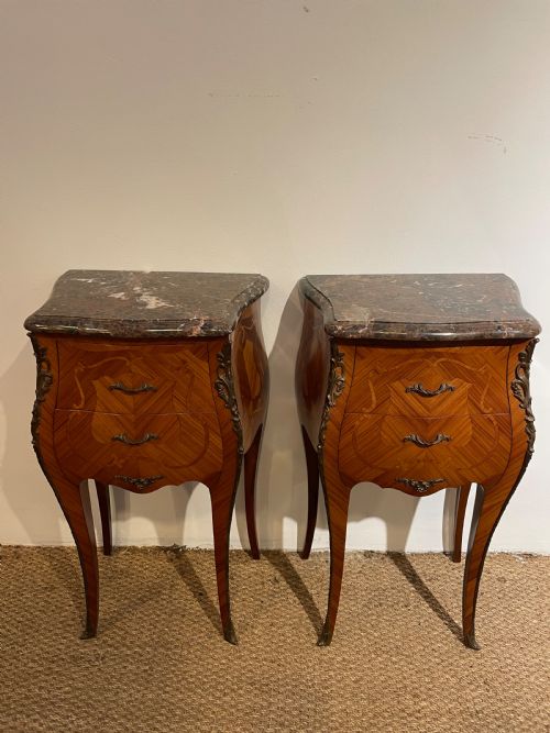 Pair of Marble Topped Bedside Cabinets