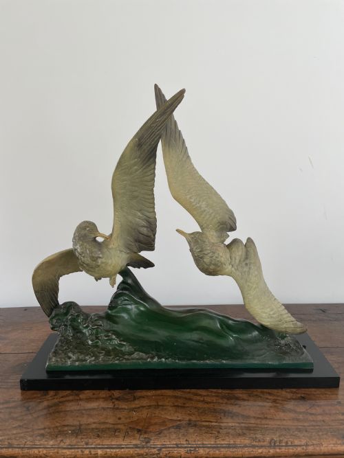 Large Art Deco Spelter Group of Seagulls