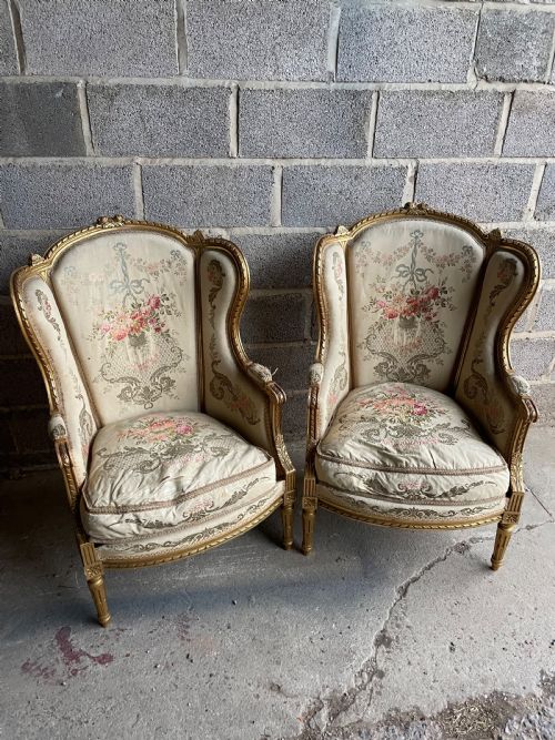 Pair of Gilt Wood Fauteuils / Arm Chairs