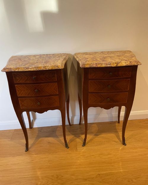 Pair of Marble Topped Bedsides Cabinets