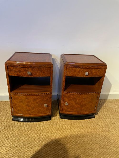 Pair of Bow Fronted Art Deco Bedside Cabinets