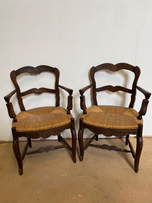 Pair of Country Oak Carver Chairs