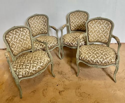 Set 4 Painted Louis Xvi Style Fauteuils / Armchairs