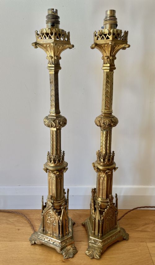 Large Pair of Gothic Style  Table Lamps