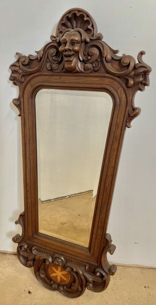 Large Carved Oak Wall Mirror