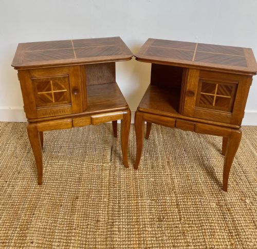 Pair of Art Deco Oak and Mahogany Bedside Cabinets