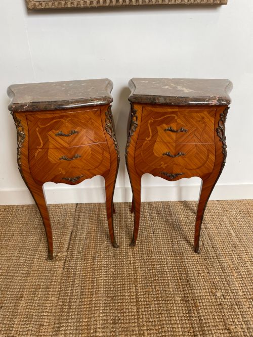 Pair of Marble Topped Bedside Cabinets