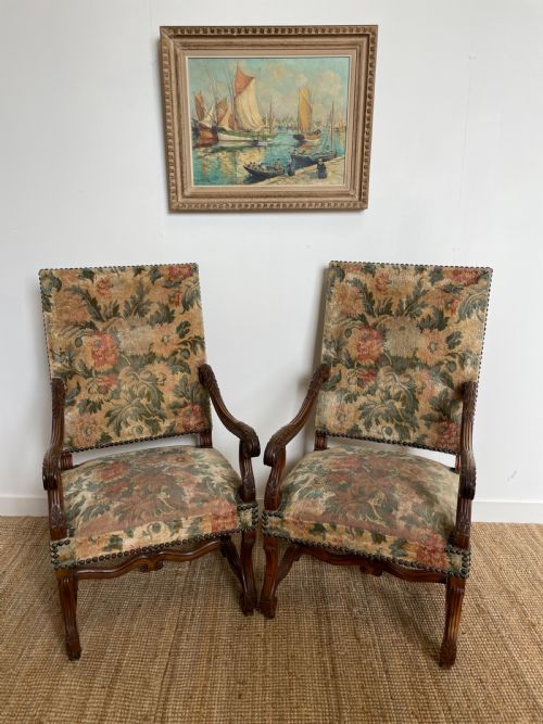 Great Pair of Oak Framed Armchairs