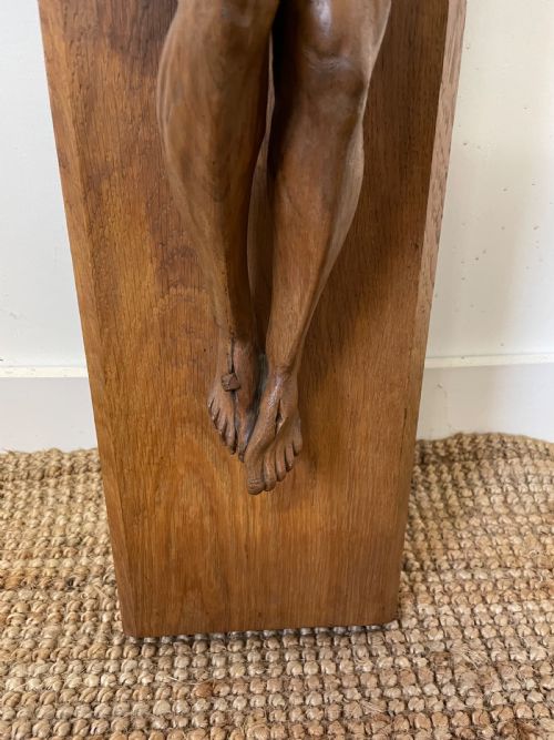 LARGE ART DECO CARVED OAK CRUCIFIX - ADDITIONAL PHOTO 4
