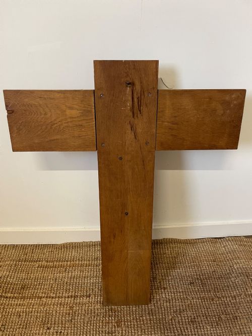 LARGE ART DECO CARVED OAK CRUCIFIX - ADDITIONAL PHOTO 7