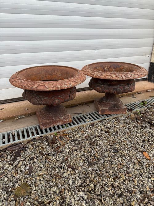PAIR OF CAST IRON GARDEN URNS PLANTERS