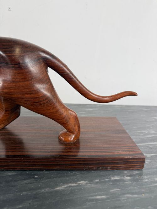 ART DECO CARVED WOOD SCULPTURE OF A PANTHER - ADDITIONAL PHOTO 3