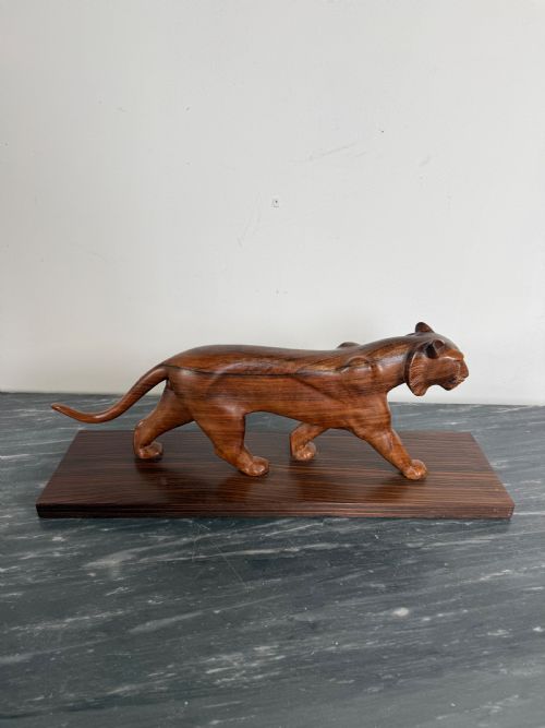 ART DECO CARVED WOOD SCULPTURE OF A PANTHER - ADDITIONAL PHOTO 9