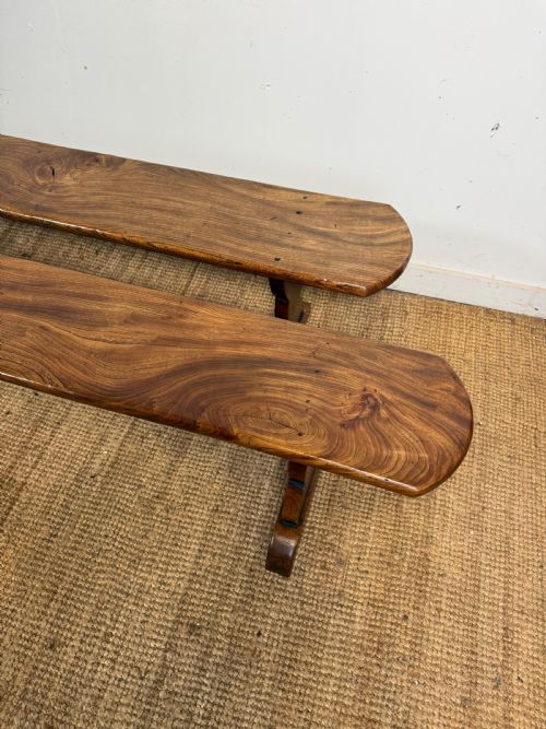 PAIR OF EARLY 20TH CENTURY FRENCH ELM BENCHES - ADDITIONAL PHOTO 1