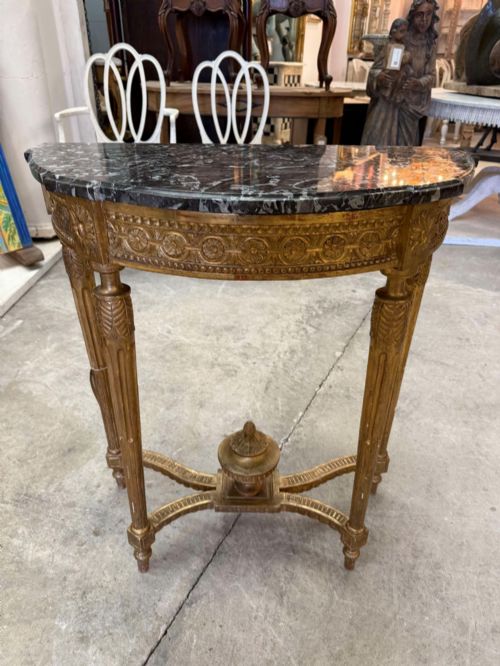 Late 19th Century French Louis XVI Gilded Demi Lune Console Table