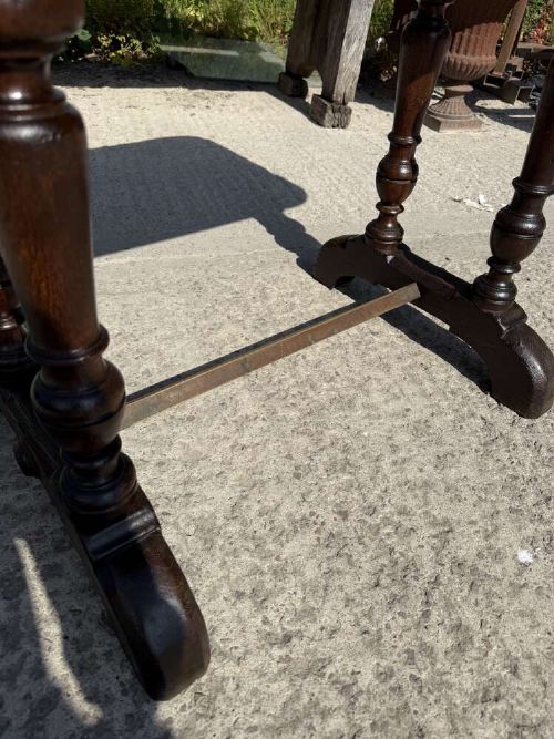 A 19th-century French table a gibier featuring a red and grey veined marble top resting on a dark turned timber base with a low stretcher. View VIII