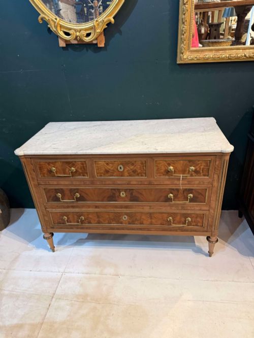 19TH CENTURY LOUIS XVI STYLE SCRUBBED MAHOGANY MARBLE TOPPED COMMODE