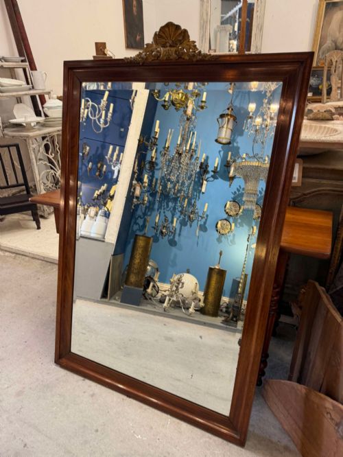 Large Napoleon III Mahogany Mirror with Ormolu Cresting