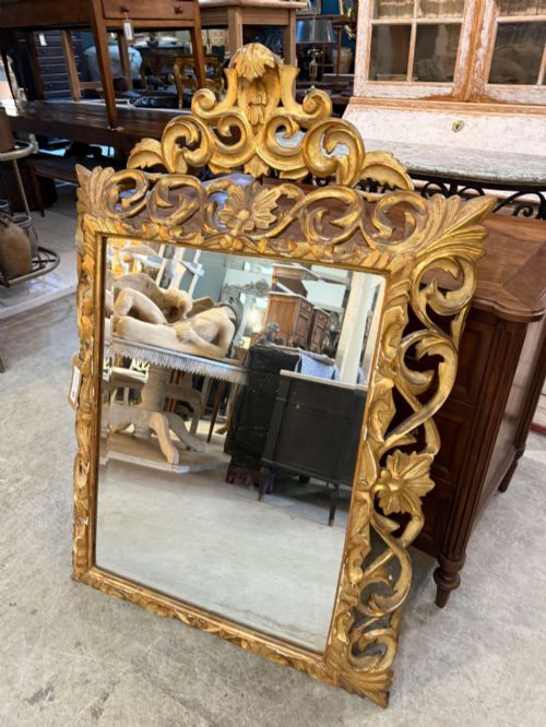 19th Century French Carved Wooden Mirror with Bevelled Glass