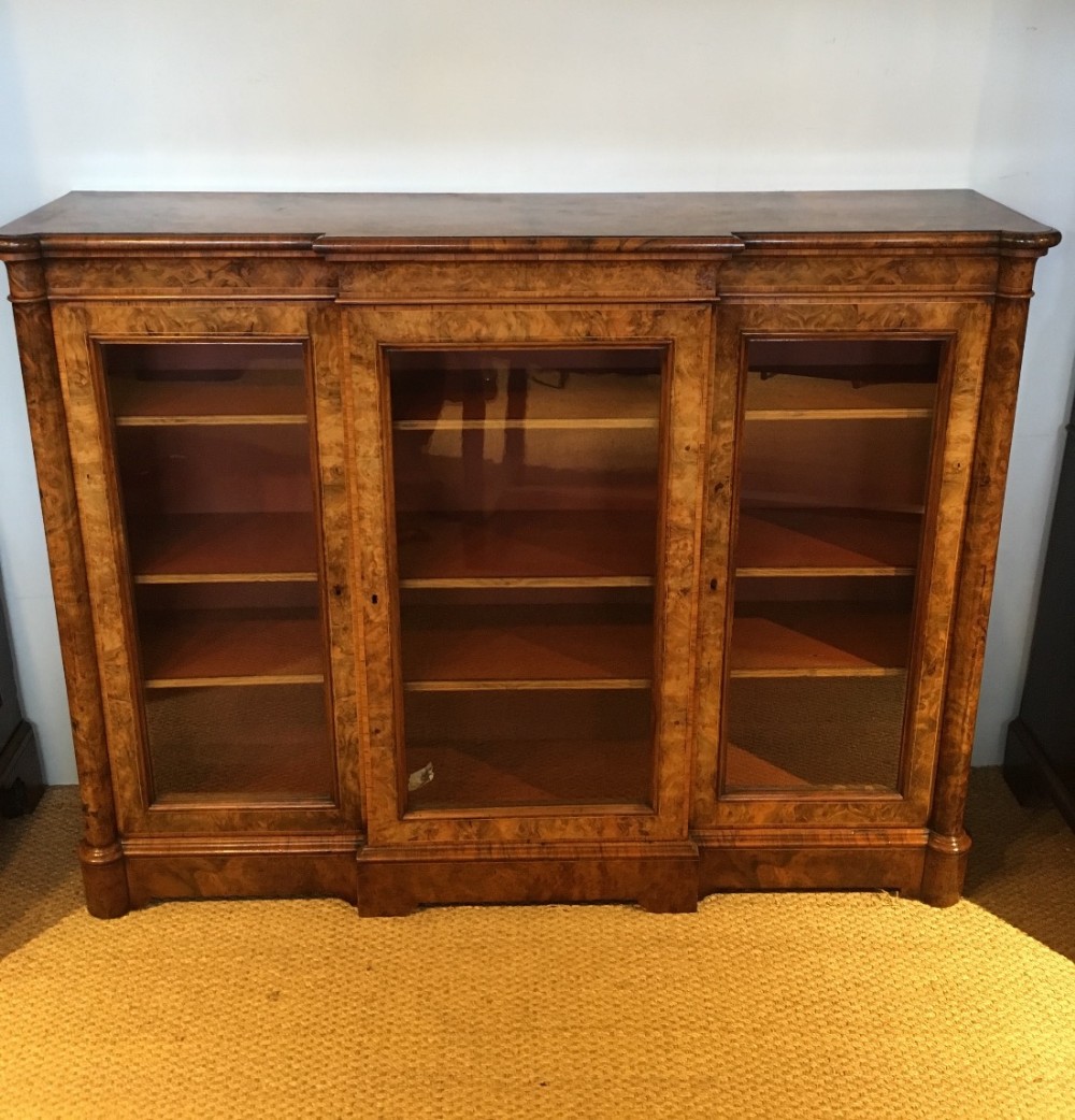 Burr walnut 3 door Victorian bookcase 
