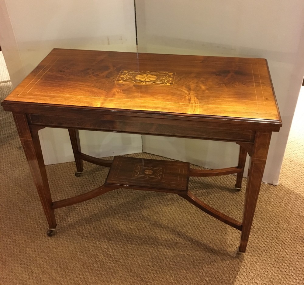Edwardian rosewood and inlaid card table 
