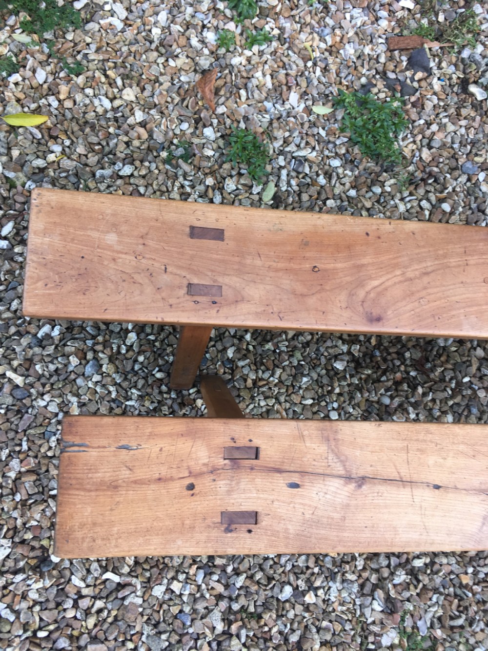 Long pair of cherrywood farmhouse benches View III