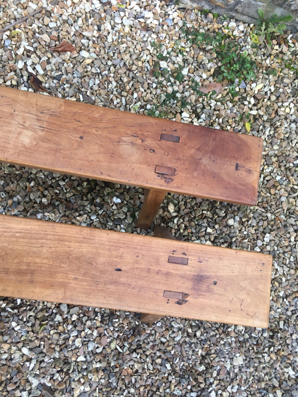 Long pair of cherrywood farmhouse benches View V